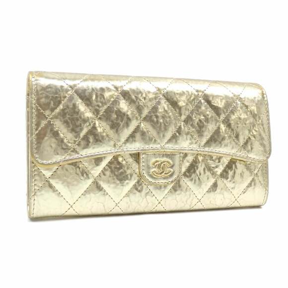 CHANEL Authentic Gold Leather Logo Wallet - Picture 1 of 8